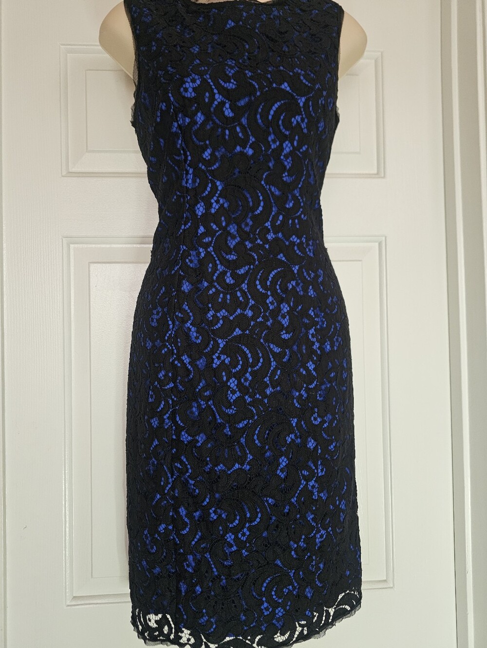 Milly Black Lace Royal Blue Sheath Dress Size 6